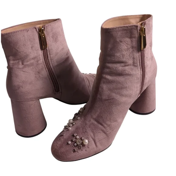 ZARA Pink Suede Jewel and Pearl Encrusted Boots Booties SZ 38 / US 7 - Picture 8 of 8